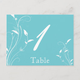 Aqua Blue Floral filigraan Trouwtafel Nummer Briefkaart