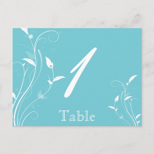 Aqua Blue Floral filigraan Trouwtafel Nummer Briefkaart (Voorkant)