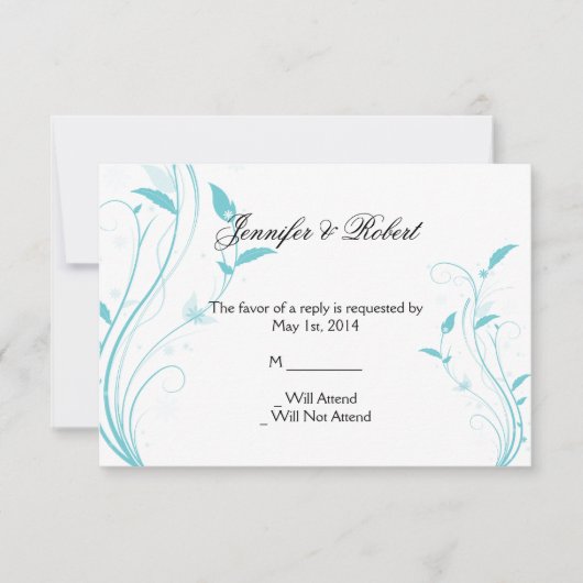 Aqua Blue Floral Filigree Response Card RSVP Kaartje (Voorkant)