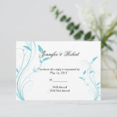 Aqua Blue Floral Filigree Response Card RSVP Kaartje (Staand voorkant)