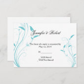 Aqua Blue Floral Filigree Response Card RSVP Kaartje (Voorkant / Achterkant)
