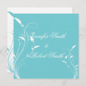 Aqua Blue Floral Filigree Wedding Invitation Kaart (Voorkant / Achterkant)