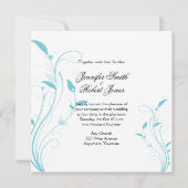 Aqua Blue Floral Filigree Wedding Invitation Kaart (Achterkant)