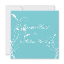 Aqua Blue Floral Filigree Wedding Invitation