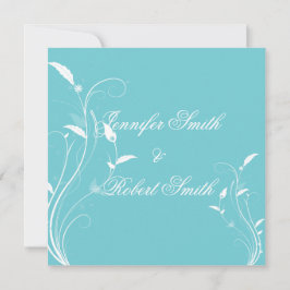 Aqua Blue Floral Filigree Wedding Invitation Kaart