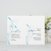 Aqua Blue Floral Filigree Wedding Programme (Staand voorkant)