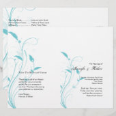 Aqua Blue Floral Filigree Wedding Programme (Voorkant / Achterkant)