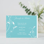 Aqua Blue Floral Filigree Wedding Save the Date (Staand voorkant)