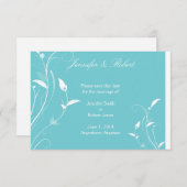 Aqua Blue Floral Filigree Wedding Save the Date (Voorkant / Achterkant)
