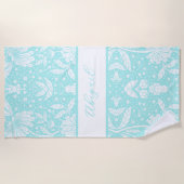 Aqua Blue Floral gepersonaliseerde William Morris Strandlaken (Voorkant)