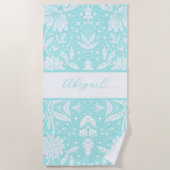 Aqua Blue Floral gepersonaliseerde William Morris Strandlaken (Voorkant)