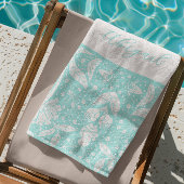 Aqua Blue Floral gepersonaliseerde William Morris Strandlaken