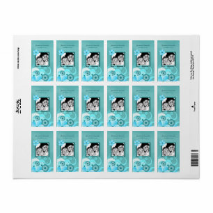 Aqua Blue Floral Hibiscus Wedding Photo Favor Wine Etiket