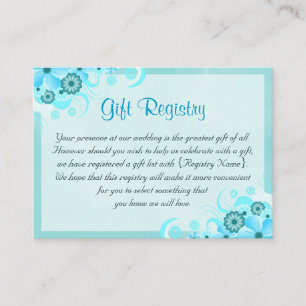 Aqua Blue Floral Mini Huwelijkscadeau Registry Informatiekaartje