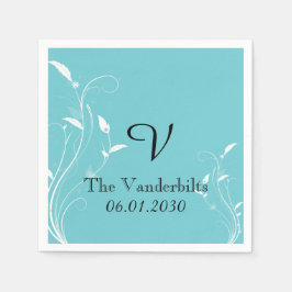 Aqua Blue Floral Monogram Huwelijk Monogram Huweli Servetten