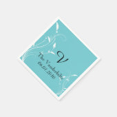 Aqua Blue Floral Monogram Huwelijk Monogram Huweli Servetten (Hoek)