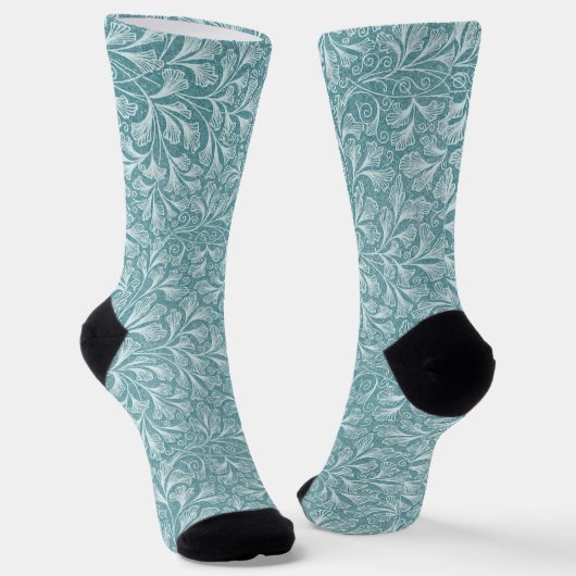 Aqua Blue Floral Pattern Crazy Schattigee Sokken (Gebogen)