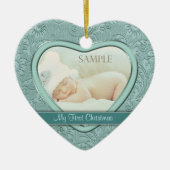 Aqua Blue Floral Swirl Baby Eerste Kerstmis Keramisch Ornament (Voorkant)