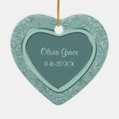 Aqua Blue Floral Swirl Baby Eerste Kerstmis Keramisch Ornament (Achterkant)