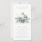 Aqua Blue Floral Teapot Cup Couples Bedankkaart (Voorkant)