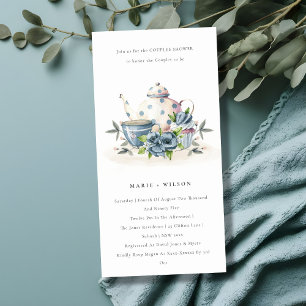 Aqua Blue Floral Teapot Cup Couples Bedankkaart