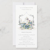 Aqua Blue Floral Teapot Cup Vrijgezellenfeest Invi Bedankkaart (Voorkant)