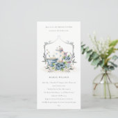 Aqua Blue Floral Teapot Cup Vrijgezellenfeest Invi Bedankkaart (Staand voorkant)