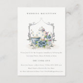 Aqua Blue floral Teapot Cup Weddenschap Informatiekaartje (Voorkant)
