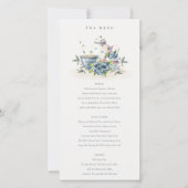 Aqua Blue Floral Teapot Cups Wedding Menu Card (Voorkant)