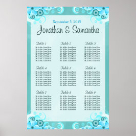 Aqua Blue Floral Wedding Table Seating Charts Poster