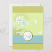 Aqua Blue Flowers and Bees Wedding Invitation Kaart (Achterkant)