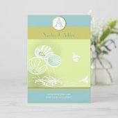 Aqua Blue Flowers and Bees Wedding Invitation Kaart (Staand voorkant)
