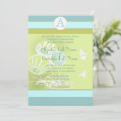 Aqua Blue Flowers and Bees Wedding Invitation Kaart (Staand voorkant)