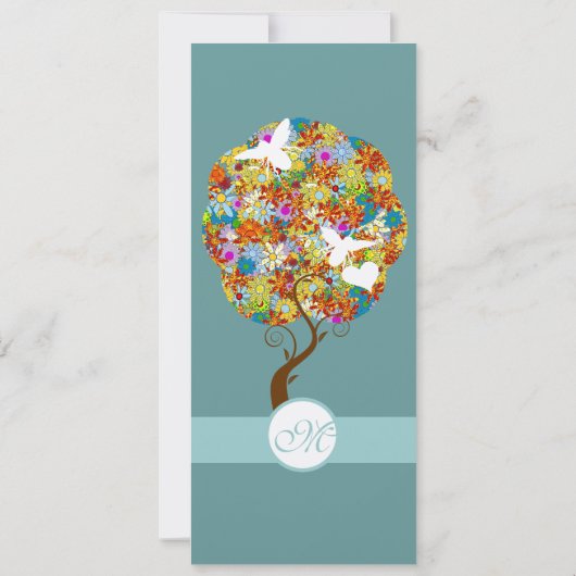 Aqua Blue Flowers and Bees Wedding Invitation Kaart (Achterkant)