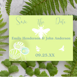 Aqua Blue Flowers and Bees Wedding Invitation Save The Date