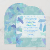 Aqua Blue Forest Leaves Wedding Invitation Kaart (Voorkant / Achterkant)