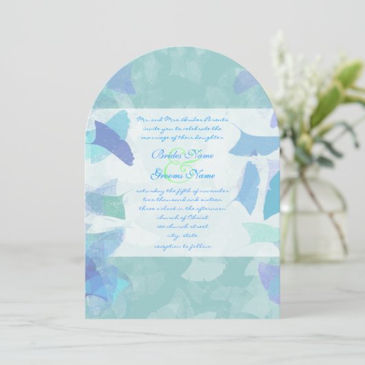 Aqua Blue Forest Leaves Wedding Invitation Kaart (Staand voorkant)