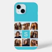 Aqua Blue Fotocollage op maat met monogram Case-Mate iPhone Case (Achterkant)