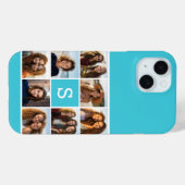 Aqua Blue Fotocollage op maat met monogram Case-Mate iPhone Case (Achterkant (horizontaal))