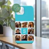 Aqua Blue Fotocollage op maat met monogram Case-Mate iPhone Case