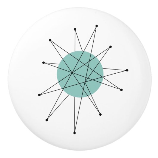 Aqua Blue Franciscan Starburst Mid Century Modern Keramische Knop (Voorkant)