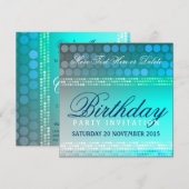 Aqua Blue Funky Dance Party Verjaardagsuitnodiging Kaart (Voorkant / Achterkant)