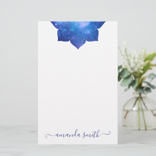 Aqua Blue Galactic Mandala Briefpapier (Staand voorkant)