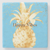 Aqua Blue Geel Gouden Ananas Stenen Onderzetter (Voorkant)