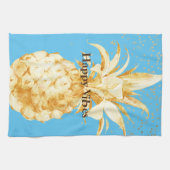 Aqua Blue Geel Gouden Ananas Theedoek (Horizontaal)