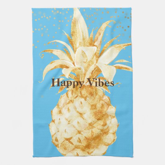 Aqua Blue Geel Gouden Ananas Theedoek (Verticaal)