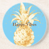 Aqua Blue Geel Gouden Ananas Zandsteen Onderzetter (Voorkant)