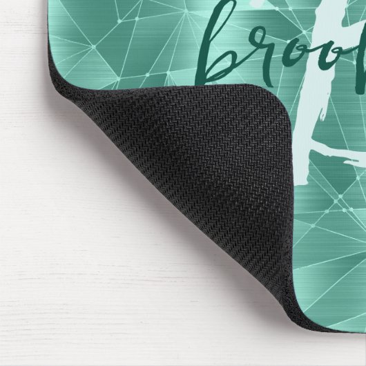 Aqua Blue Geometric Brushed Metal Script Monogram Muismat (Hoek)