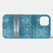 Aqua Blue Geometric Glitter Pattern Monogram Case-Mate iPhone Case (Achterkant (horizontaal))