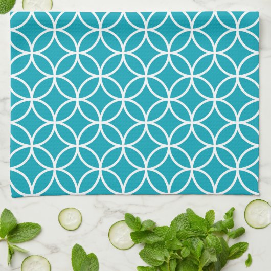 Aqua Blue Geometric Kitchen Towelen Theedoek (Gevouwen)